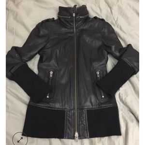 Mackage Black Leather Nev Bomber Jacket